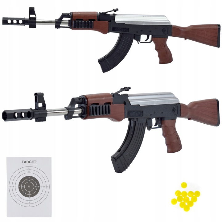 Set carabină de jucărie Skleplolki AK 47, 100x10 cm, acțiune prin arc, negru-maro