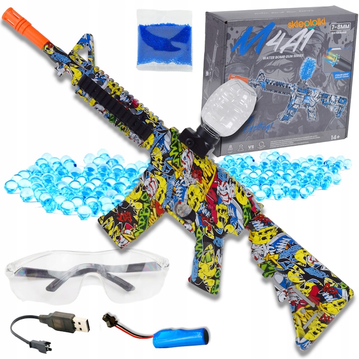 Комплект автоматична играчка-пушка Skleplolki, автоматично действие, графити, 72x12см