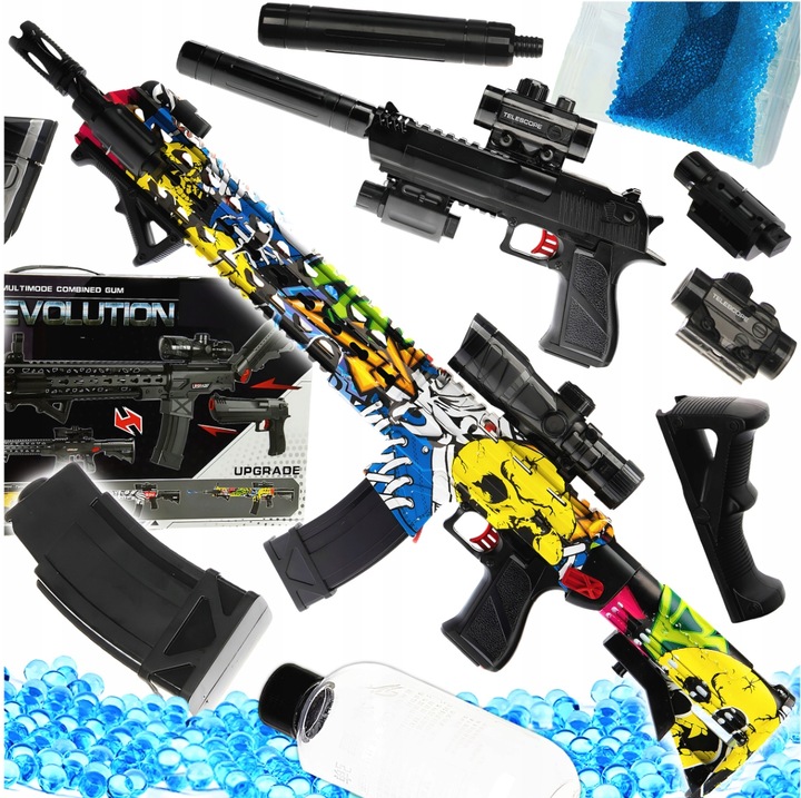 Set Pusca De Jucarie 2 In 1, Skleplolki, Raza 20-25 m, Alimentare Baterie, Multicolor, 87x10x0.5 cm