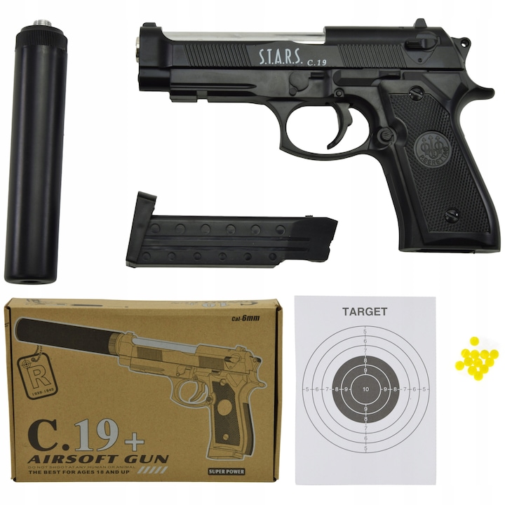 Set pistol de jucărie Skleplolki cu supresor, 800 bile, dimensiune 33x10 cm, negru
