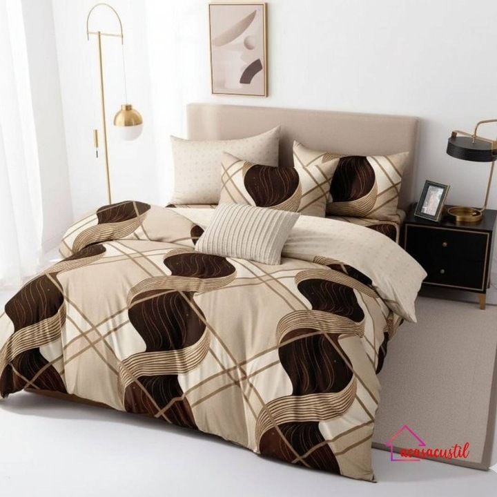 Lenjerie de pat FINET pentru 2 persoane, 6 piese, Eleganta moderna in dormitor! Descopera noul nostru set de pat cu un design abstract sofisticat, perfect pentru un decor contemporan