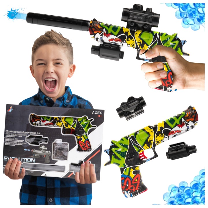 Set Mitralieră Pistol De Jucărie Automat Skleplolki, Multicolor, 300 Bile Gata De Utilizare, 40x10 cm