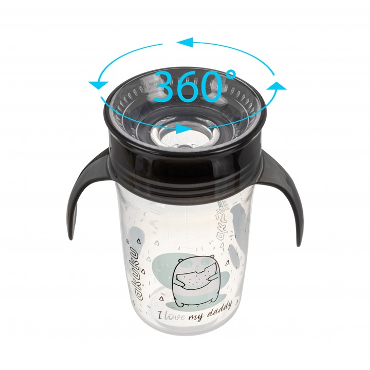 Akuku Bear 260ml 360°-os itatópohár fogantyúkkal, szivárgásmentes szelep a folyadékszivárgás megakadályozására, ergonomikus forma, védőkupak