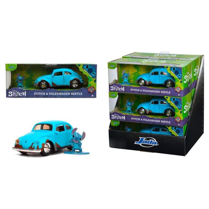 Model de mașină din metal, Jada Toys, Disney Lilo & Stitch 1959 VW Beetle, cu figurină 1:32