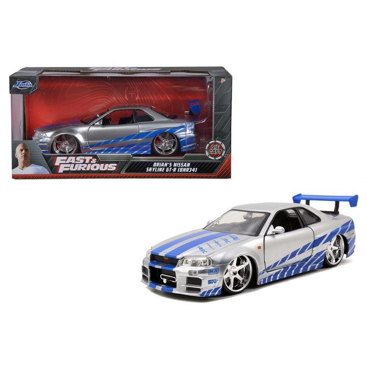 Masinuta din metal Jada Toys 9397158314R00 Fast & Furious 2002 Nissan Skyline 1:24