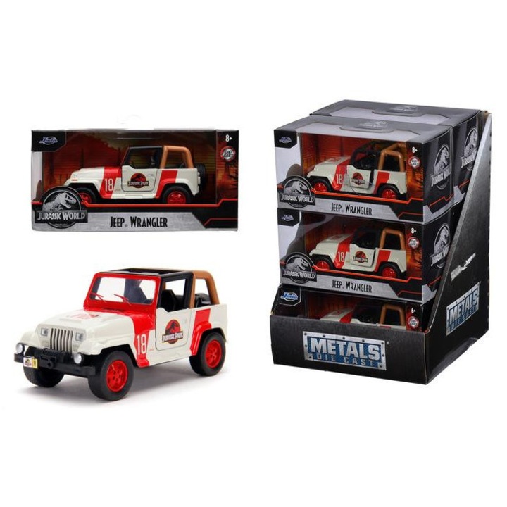Masinuta Jada Toys Jurassic World Jeep Wrangler, model de mașină din metal 1:32