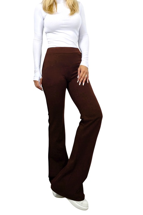 Pantaloni Politeh, evazati, cu talie inalta, Maro inchis, Marime universala S/M, FashionForYou