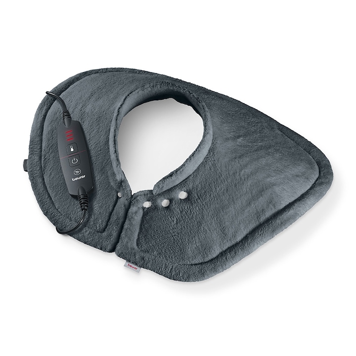 Perna electrica pentru umeri si spate Beurer HK 66 Cosy, 3 niveluri de temperatura reglabile, oprire automata dupa 90 de minute, incalzire rapida, design practic, material moale si pufos, esign practic, terapie cu caldura la nivelul umerilor si spatelui