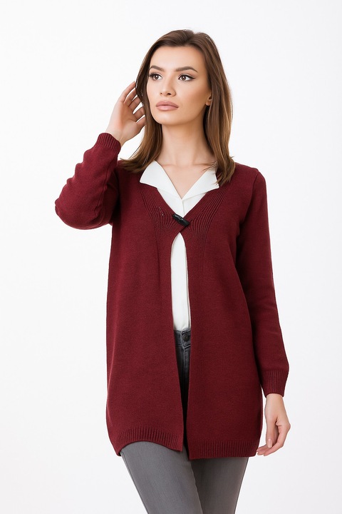 Cardigan tricotat BE YOU cu un nasture, Bordeaux