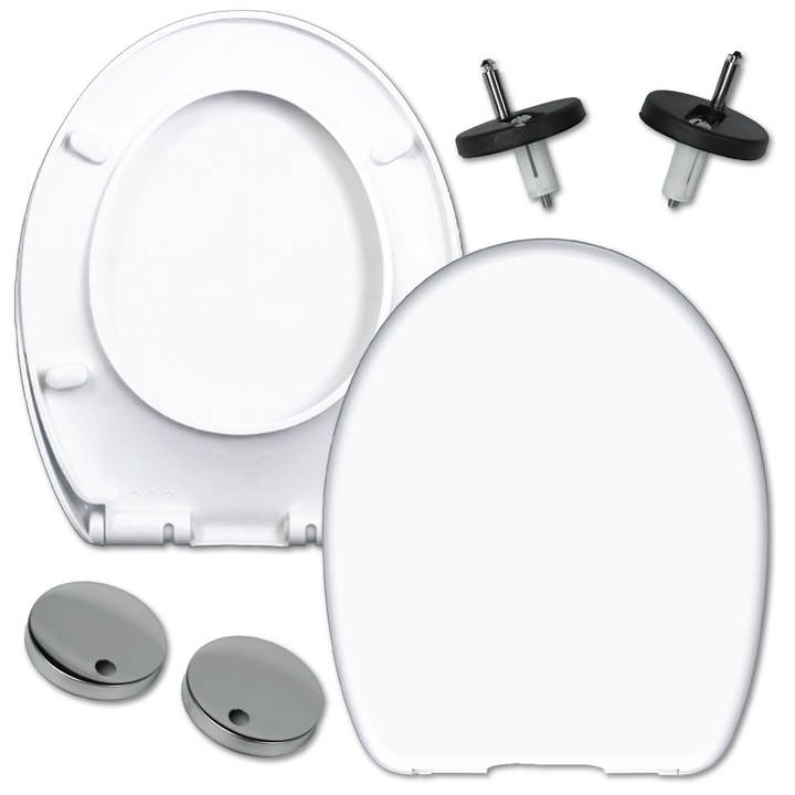 KRUMAD Capac WC cu inchidere lenta Soft-Close – capac universal din PP, 13–20 cm reglabil, instalare rapida, alb, sistem silentios si rezistent la umiditate
