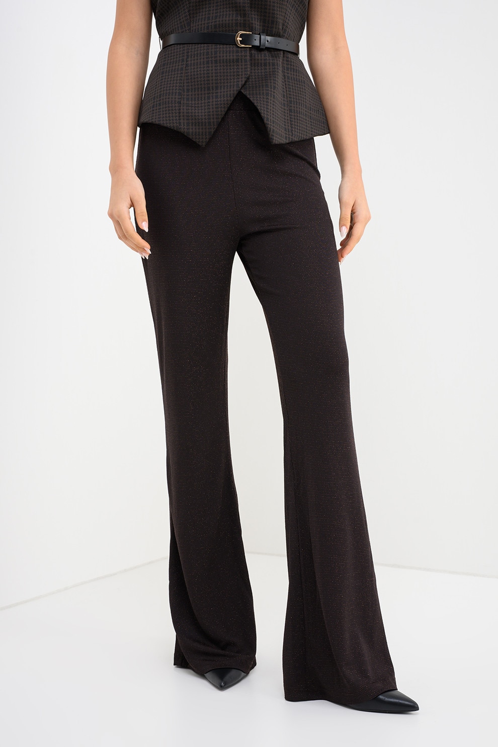 Vero Moda, Pantaloni evazati cu aspect stralucitor, Auriu, Maro inchis, M