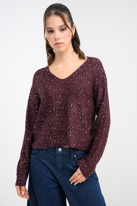 Vero Moda, Пуловер Leilani с шпиц и пайети, Тъмновиолетов