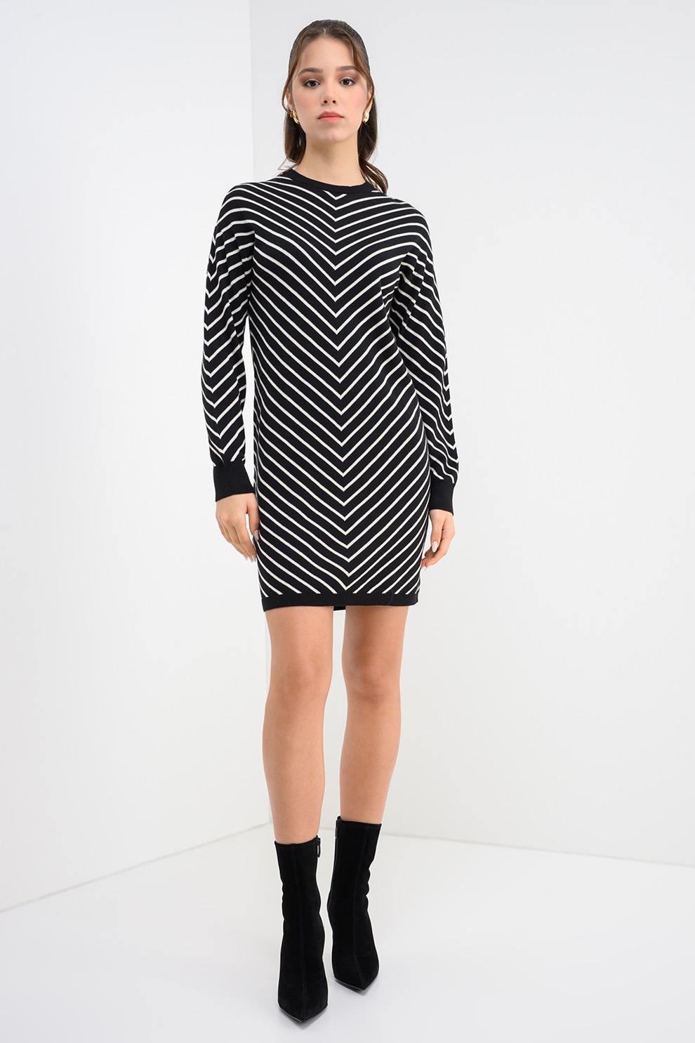 Vero Moda, Rochie scurta din amestec de modal, Alb fildes, Negru, M