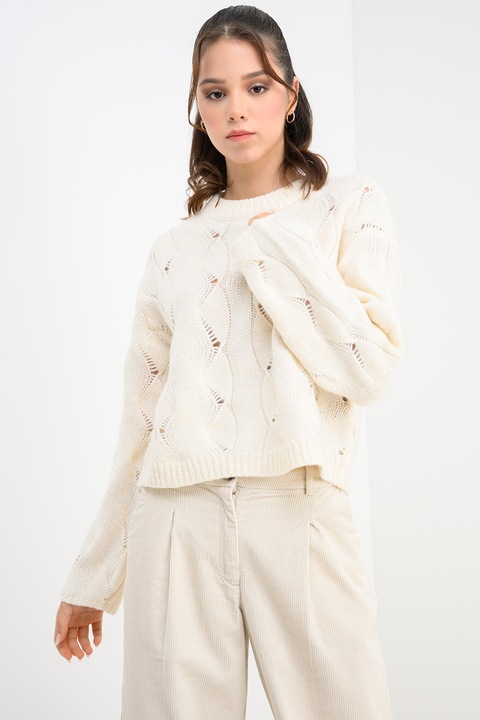 Vero Moda, Пуловер с ажур с овално деколте, Слонова кост