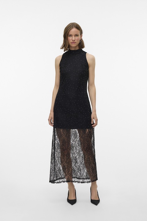 Vero Moda, Рокля с дантелен слой, Черен