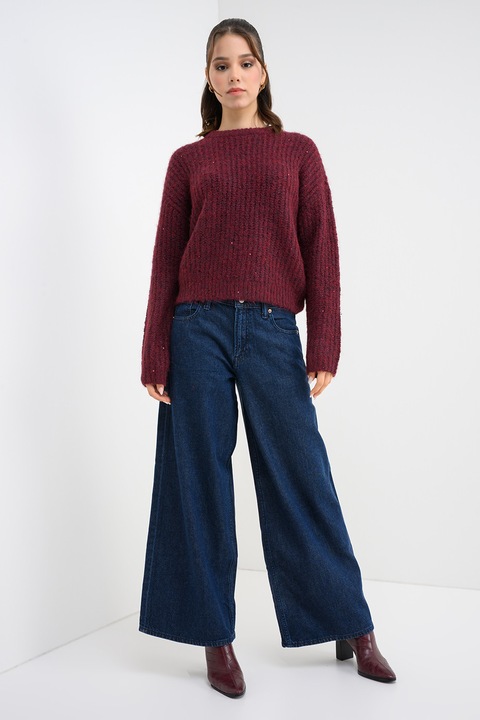 Vero Moda, Пуловер с овално деколте и паднали ръкави, Виолетов меланж