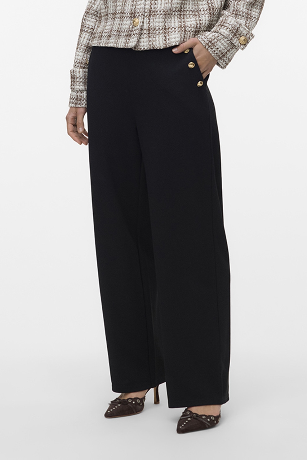 Vero Moda, Pantaloni cu croiala ampla, Negru, M