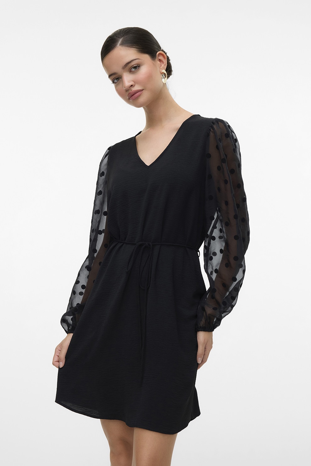 Vero Moda, Bluza cu maneci bufante si decolteu in V, Negru, M