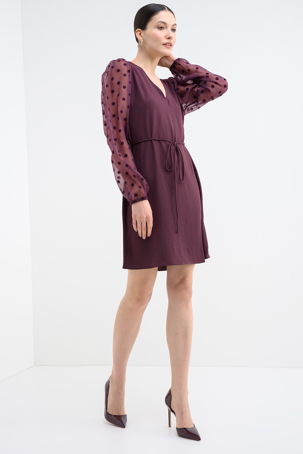 Vero Moda, Bluza cu maneci bufante si decolteu in V, Violet tyrian, M