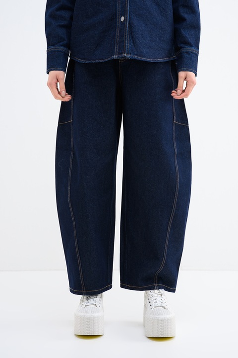 Vero Moda, Bő szárú farmernadrág magas derékrésszel, Tengerészkék