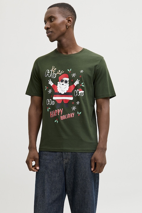 Jack & Jones, Karácsonyi pamutpóló, Sötétzöld