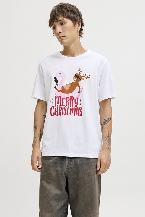 Jack & Jones, Karácsonyi pamutpóló, Fehér