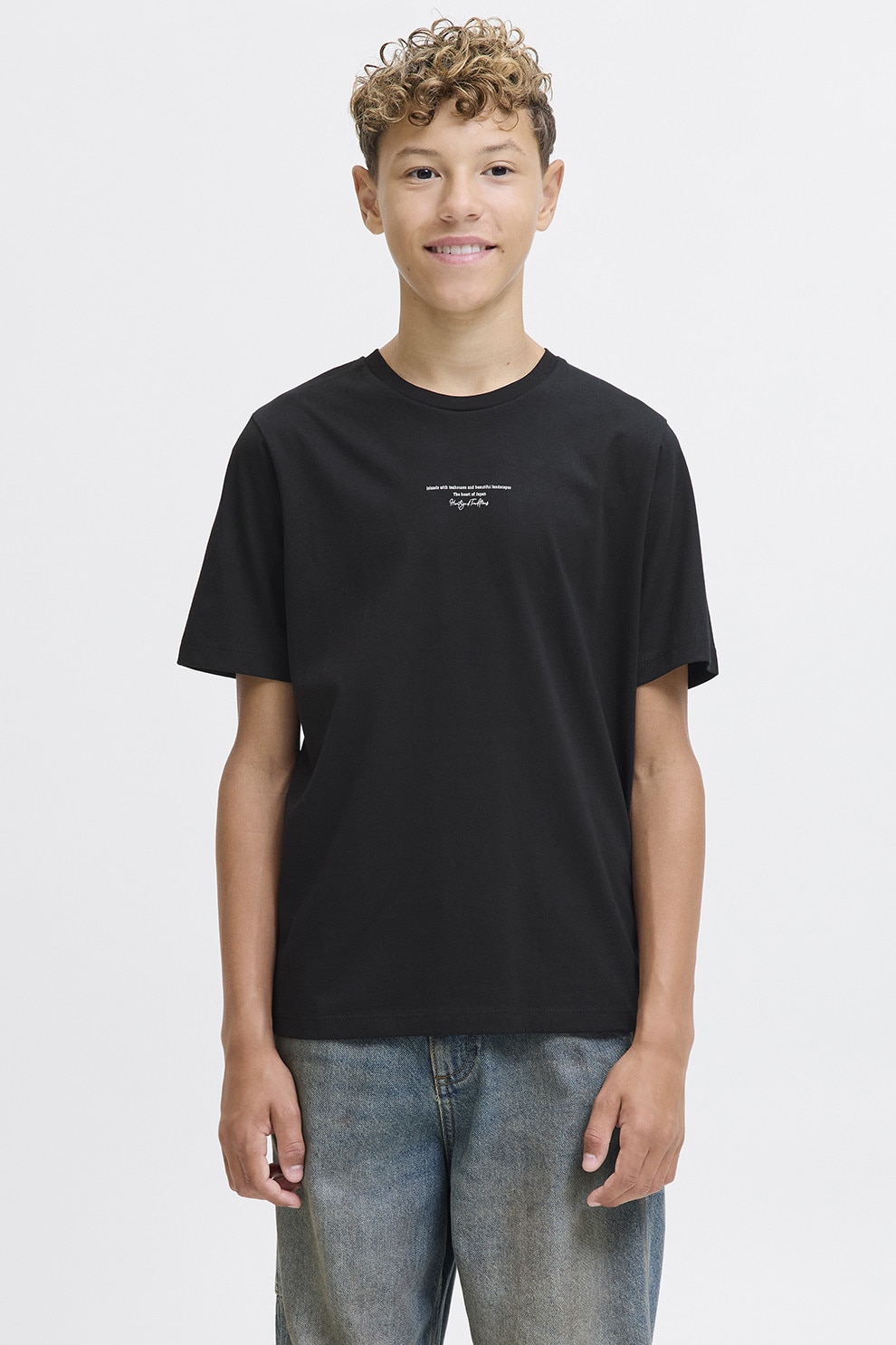 Jack & Jones, Tricou cu imprimeu text, Negru, 152 CM