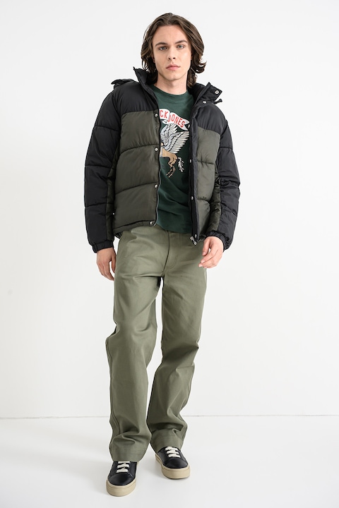 Jack & Jones, Geaca cu vatelina si mansete elastice, Negru/Kaki pal
