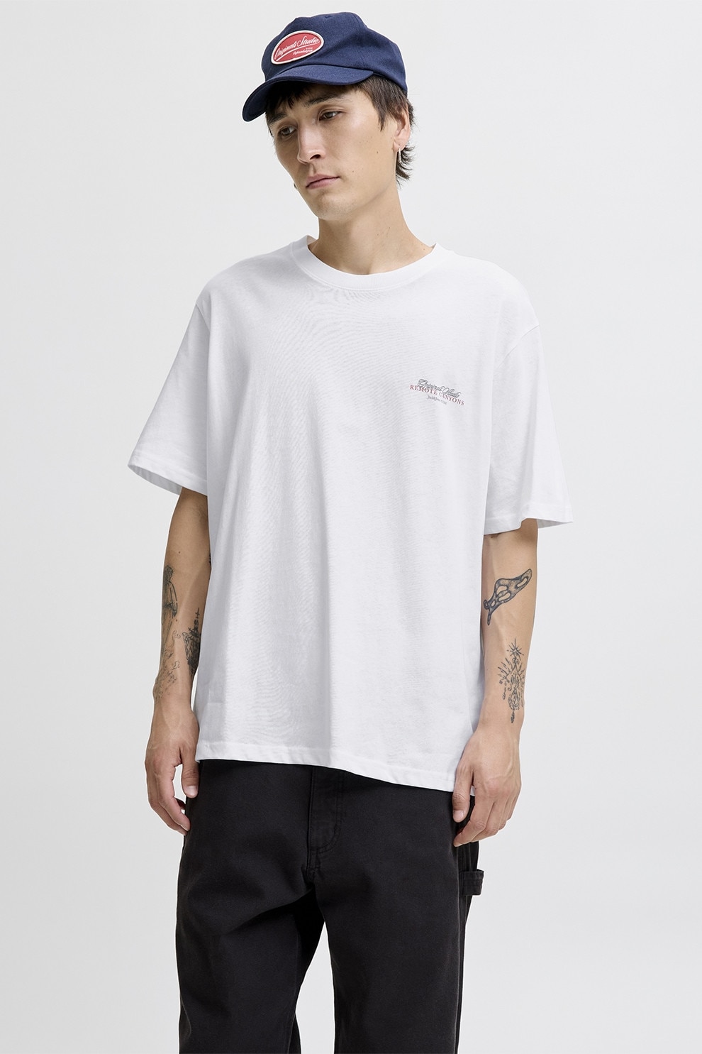 Jack & Jones, Tricou lejer cu imprimeu pe partea din spate, Alb, Verde, Indigo, M