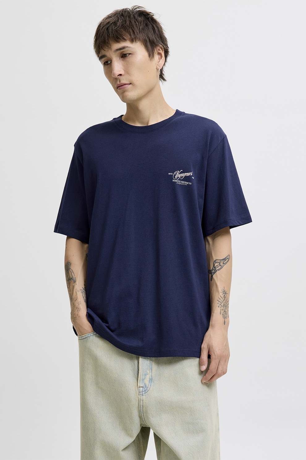 Jack & Jones, Tricou lejer cu imprimeu pe partea din spate, Portocaliu, Violet, Bleumarin, XL