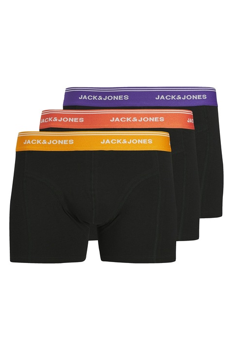 Jack & Jones, Set de boxeri cu banda logo in talie - 3 perechi, Negru/Portocaliu/Ametist, S