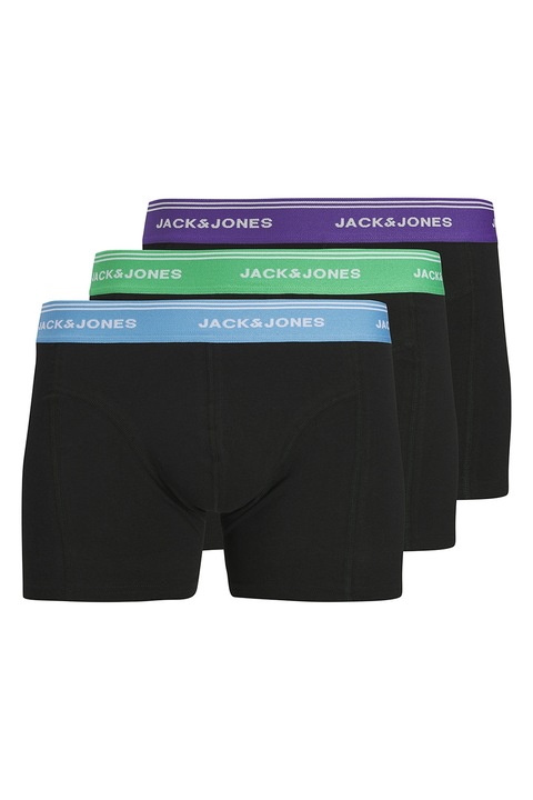 Jack & Jones, Set de boxeri cu banda logo in talie - 3 perechi, Verde/Negru/Albastru, S