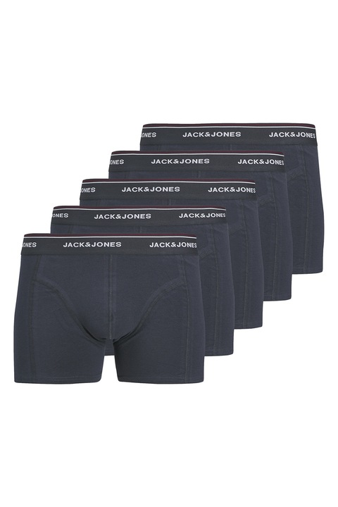Jack & Jones, Set de boxeri cu banda logo in talie - 5 perechi, Gri carbune