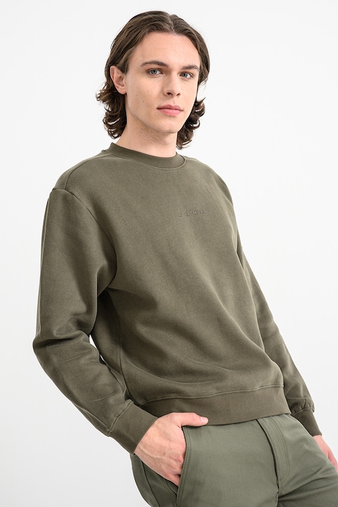 Jack & Jones, Суитшърт с овално деколте и лого, бледо каки