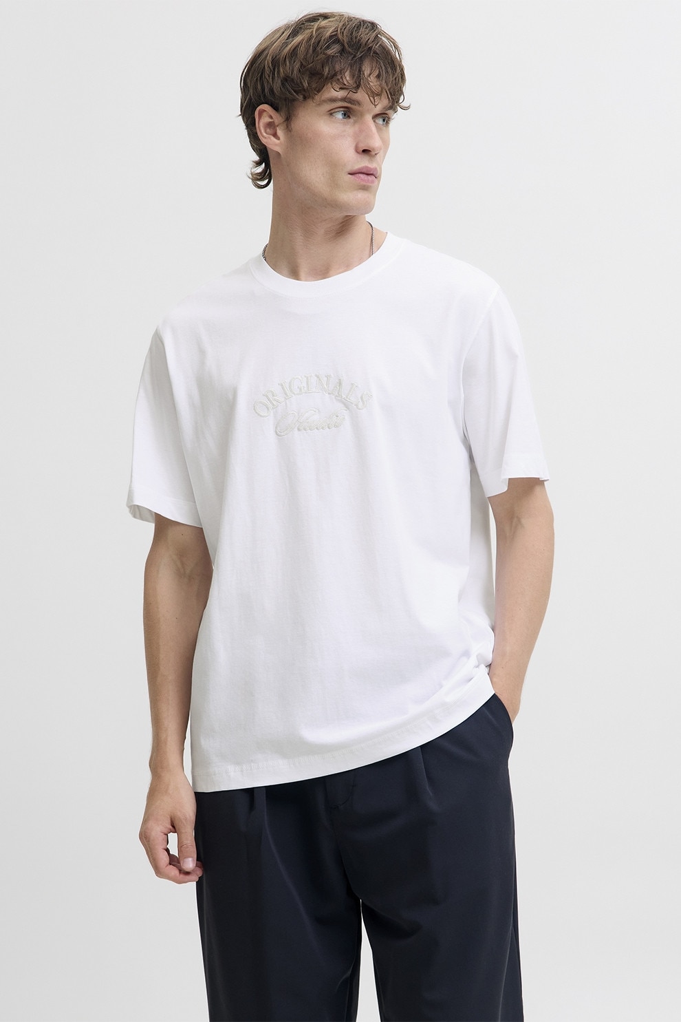 Jack & Jones, Tricou lejer din bumbac Bleeker, Alb optic, L