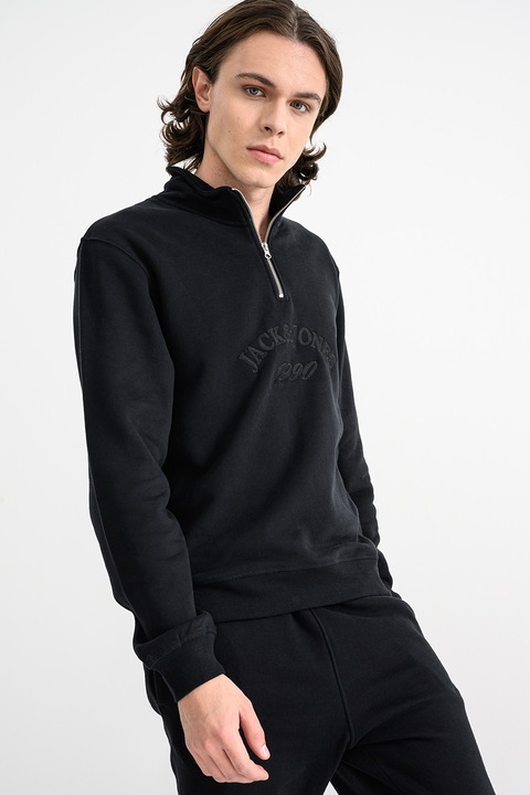 Jack & Jones, Bluza de trening cu fenta cu fermoar Bleecker, Negru