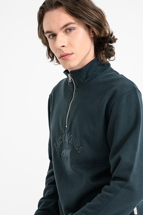 Jack & Jones, Bluza de trening cu fenta cu fermoar Bleecker, Verde inchis