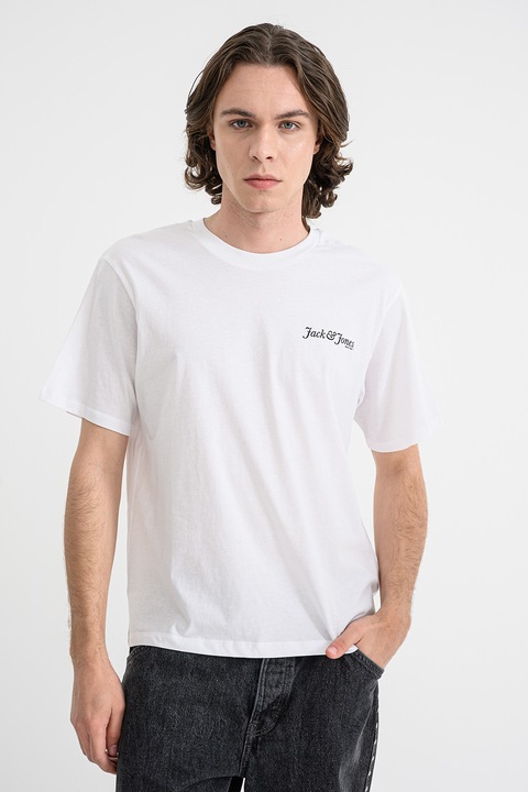 Jack & Jones, Yuki kerek nyakú pamutpóló, Fekete/Fehér