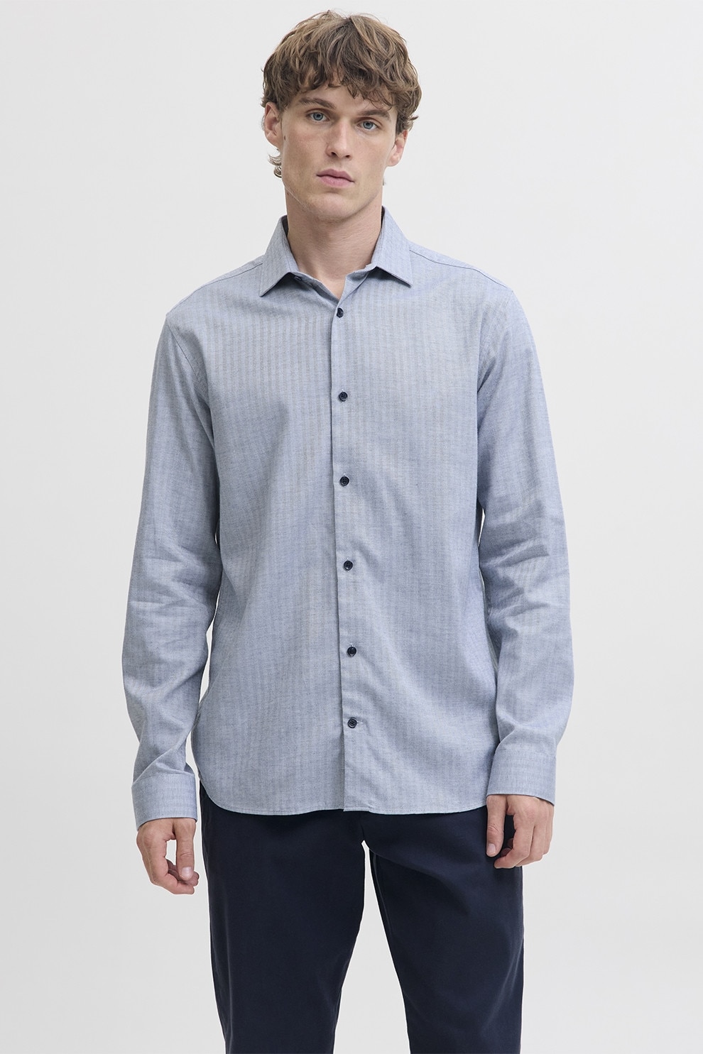 Jack & Jones, Camasa din amestec de bumbac organic si lyocell, Albastru pastel, M