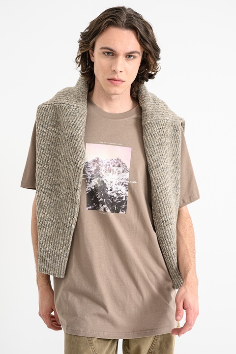 Jack & Jones, Mintás pamutpóló, Tópbarna