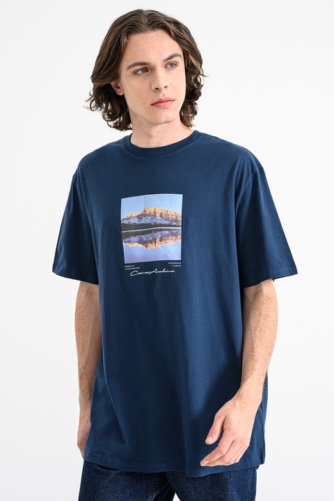 Jack & Jones, Mintás pamutpóló, Barna/Sötétkék