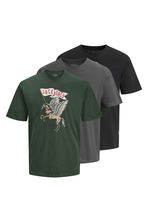 Jack & Jones, Mintás póló szett - 3 db, Zöld/Fekete/Szürke