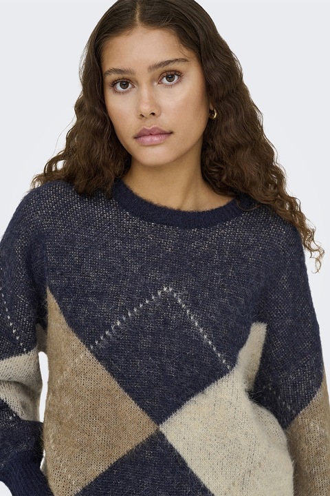 Only, Mintás gyapjútartalmú pulóver, Sötétkék/Bézs