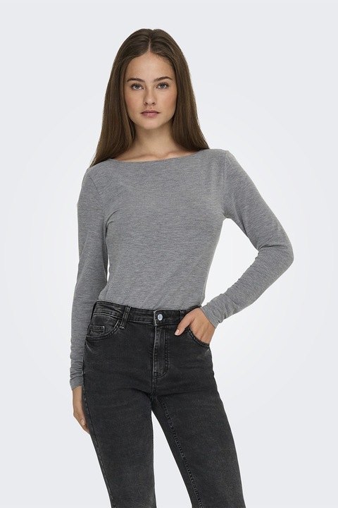 Jdy, Bluza slim fit cu decolteu barcuta, Gri melange, XS