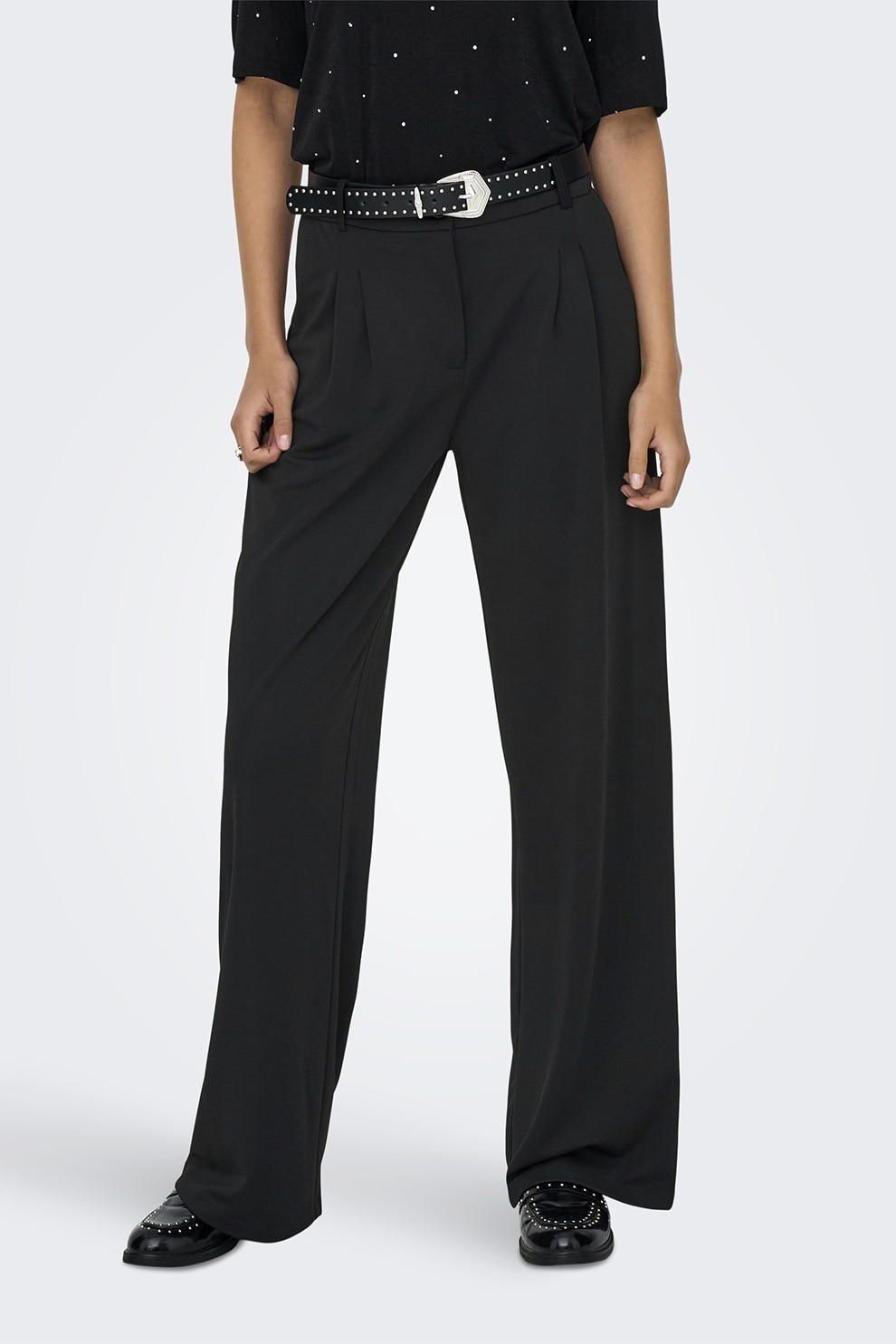 Jdy, Pantaloni drepti cu talie inalta, Negru, M