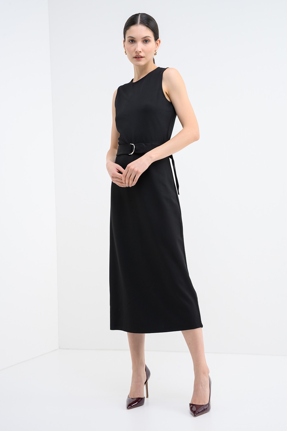 Jdy, Rochie mmidi cu slit, Negru, M
