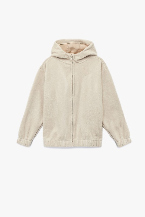 KOTON, Bluza de trening cu gluga, fermoar si snur, Bej