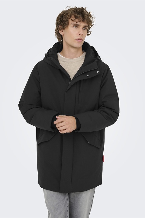 Only & Sons, Normál fazonú cipzáros télikabát, Fekete