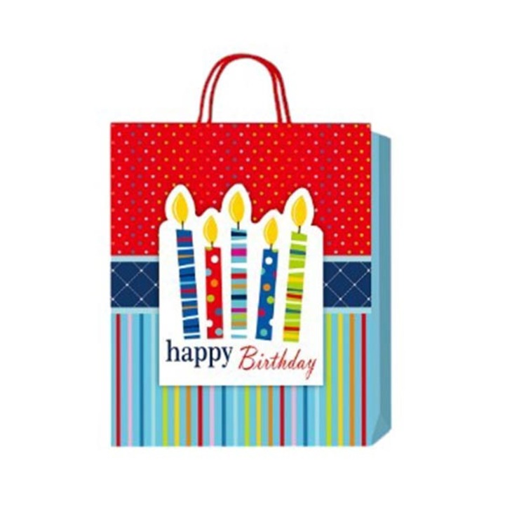 Pungă cadou Happy Birthday, lumânări, 3D, 26 x 32 x 10 cm