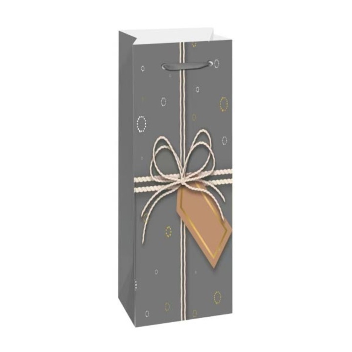 Pungă pentru vin, panglică, 12 x 35 x 9 cm, gri